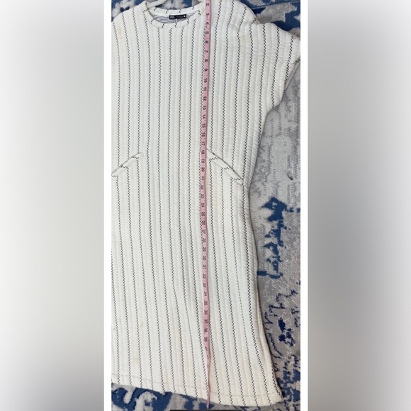 Zara Ivory Black Quilted Short Sleeve Midi Shirt Dress Women’s S Oversized - Picture 12 of 15